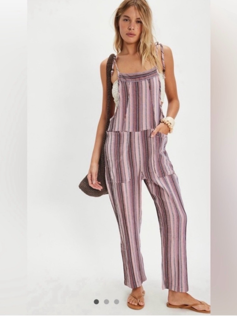 Free People Freya Stripe Overalls. NWT. Mauve combo